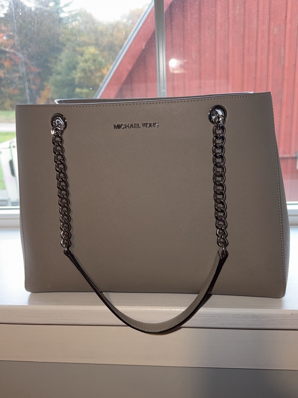 Michael Kors Light Gray Chain-Handle Shoulder Tote